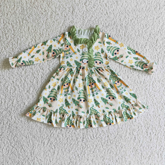 GLD0130 Green Christmas Tree Cute Girls Gown