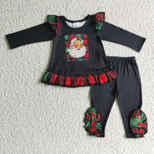 GLP0259 Christmas Santa Plaid Print Girls Set