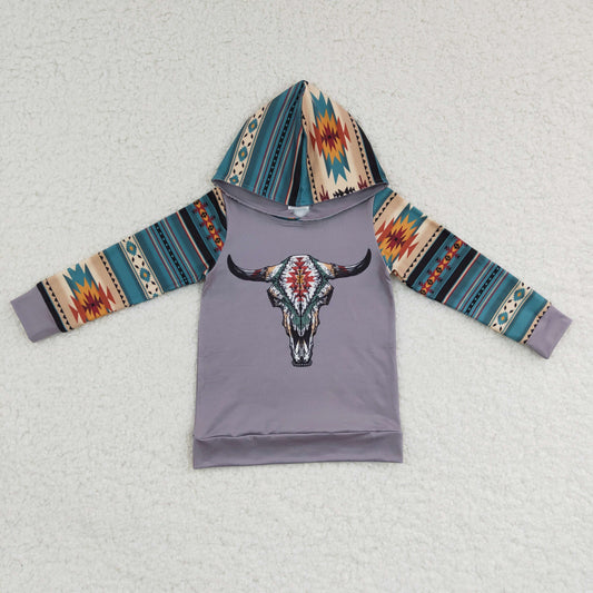 BT0130 Cow Skull Aztec Boys Hoodie Top