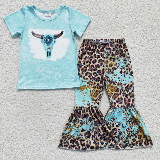 GSPO0248 Cow Skull Leopard Bell Pants Kids Outfits
