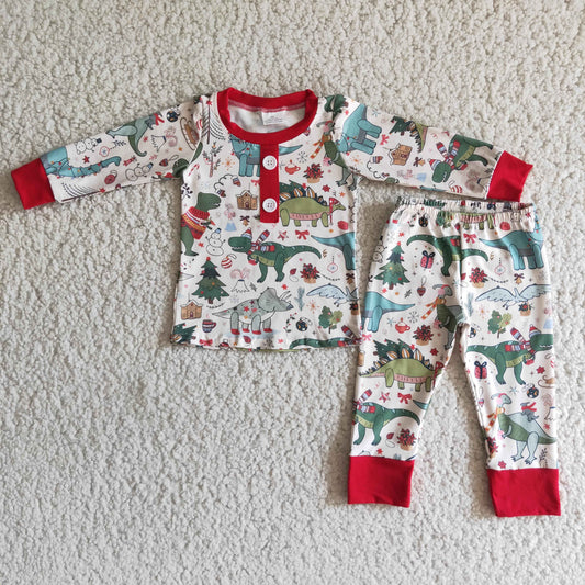 Christmas Dinosaur Print Boys Pajamas