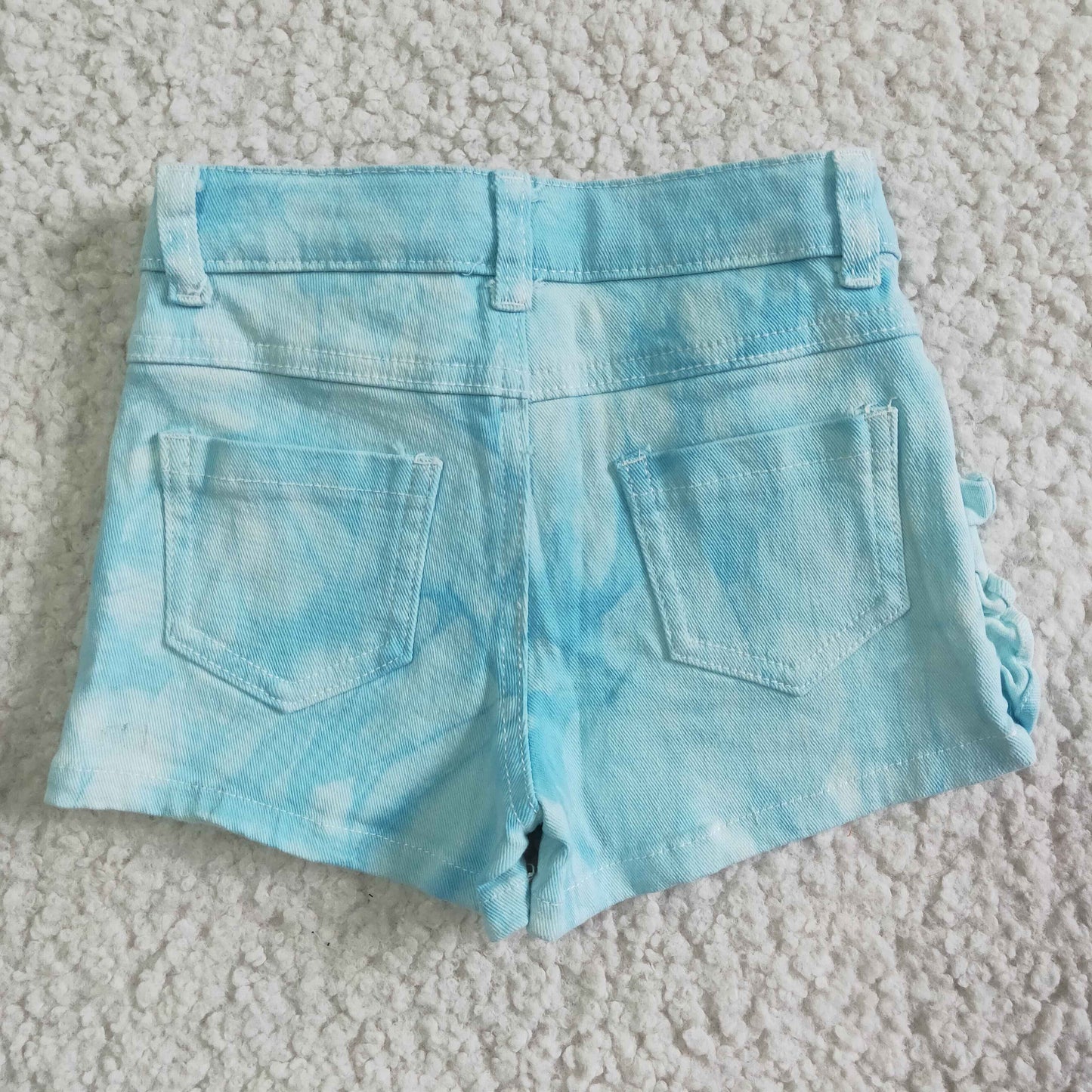 SS0008 Blue Bleach Adorable Ruffles Shorts Jeans