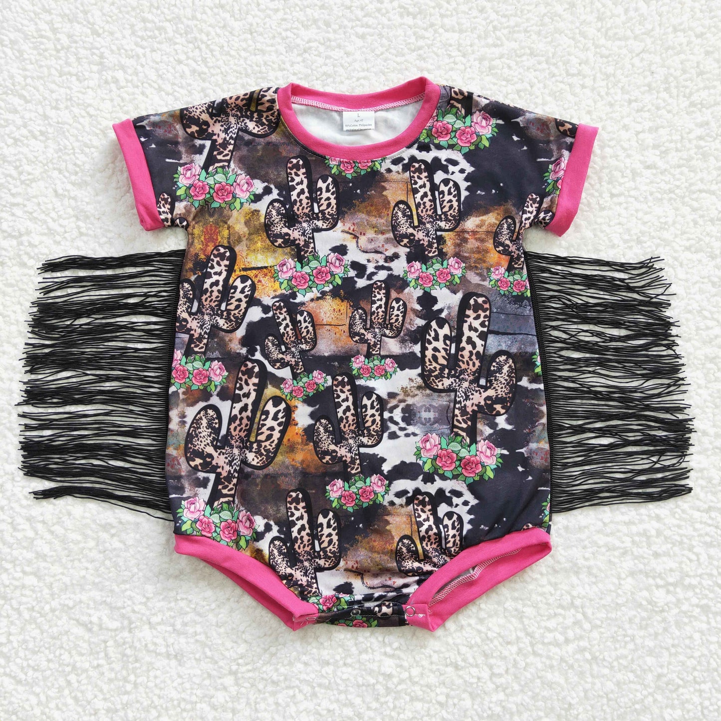 SR0108 Western Cactus Tassels Girls Bummies Romper