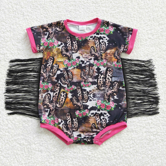 SR0108 Western Cactus Tassels Girls Bummies Romper