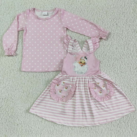 GLD0087 Pink Santa Christmas Skirts Dress Set