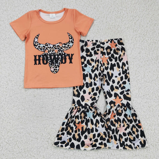 GSPO0305 Howdy Cow Skull Stars Leopard Print Girls Outfits