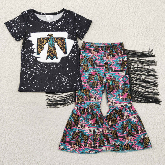 GSPO0209 Bird Black Bleach Aztec Print Tassels Outfits