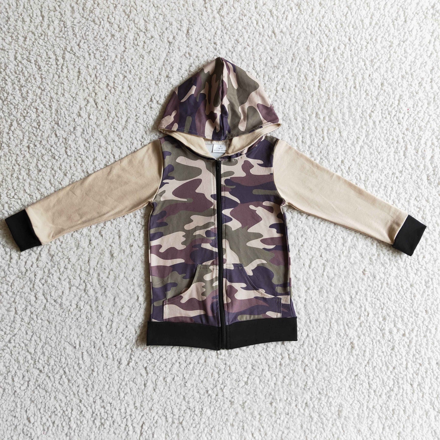 BT0085 Camo Print Zipper Boys Long Sleeve Coat