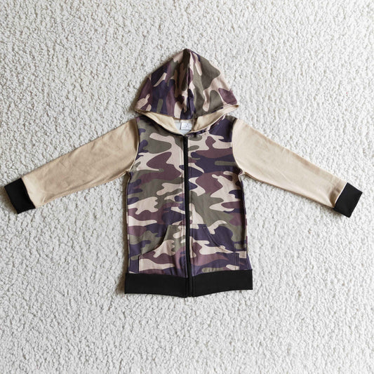 BT0085 Camo Print Zipper Boys Long Sleeve Coat