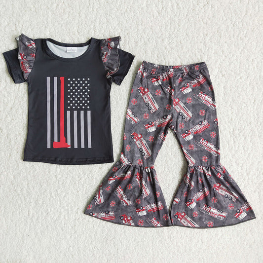 Fire Fighting Truck Baby Girls Bell-pants Outfits