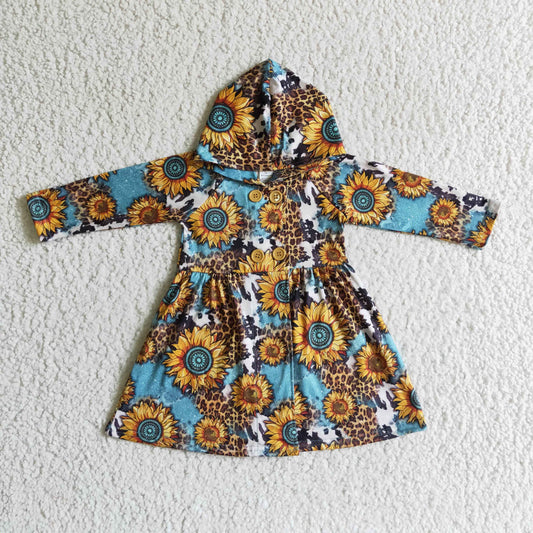 GT0028 Sunflower Leopard Print Hoodie Dress