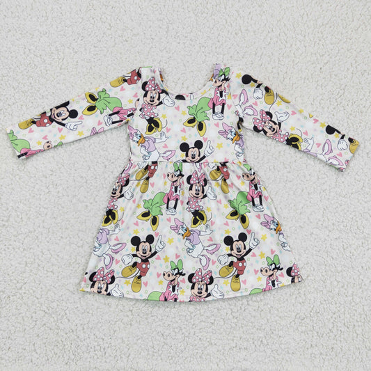 GLD0158 Cartoon M Heart Long Sleeve Girls Dress