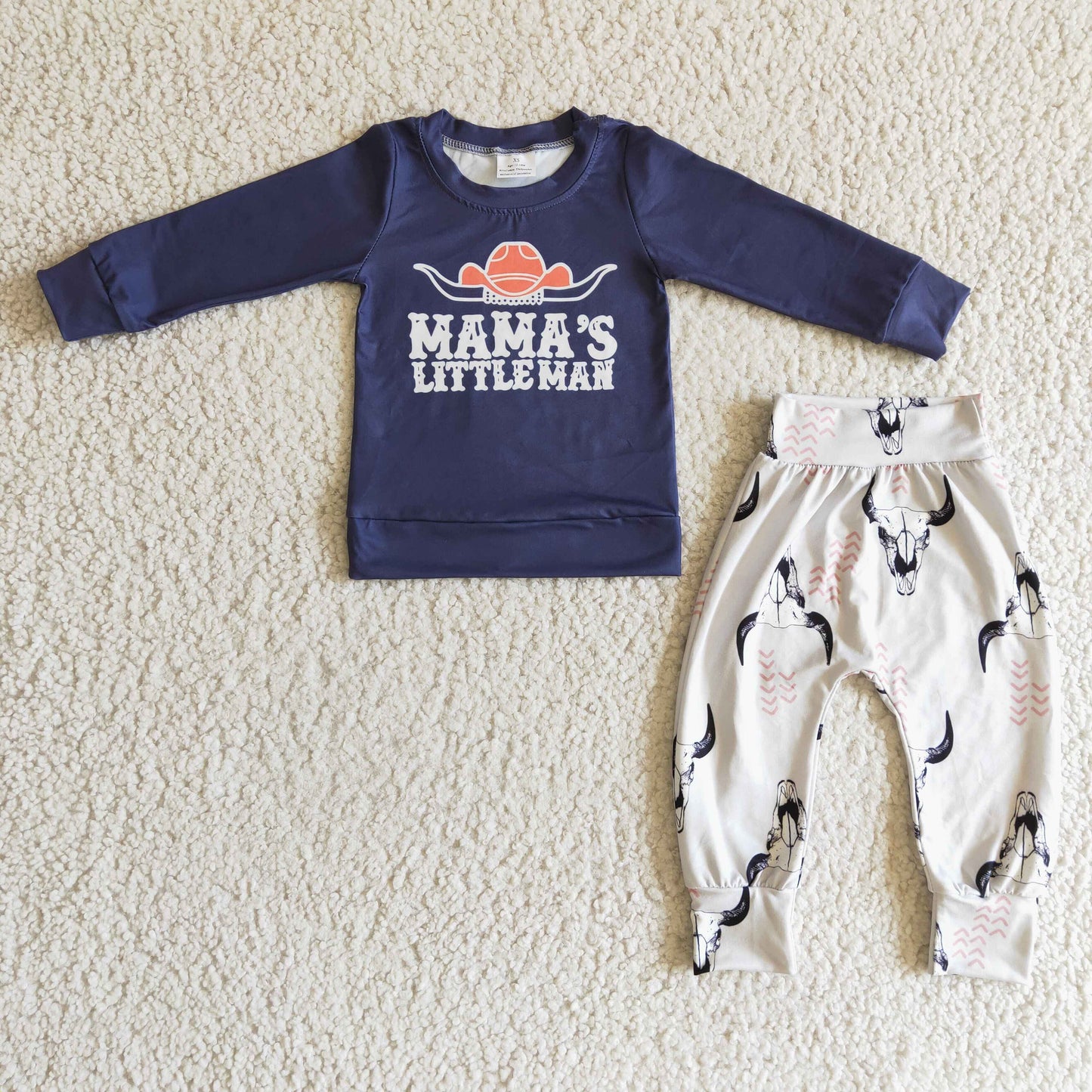 BLP0118 Mama's Little Man Boys Cow Skull Outfits