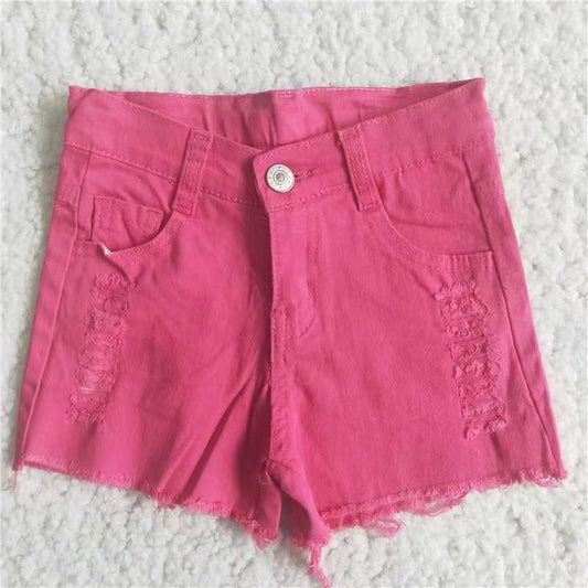 Hot Pink Solid Color Short Denim Jeans