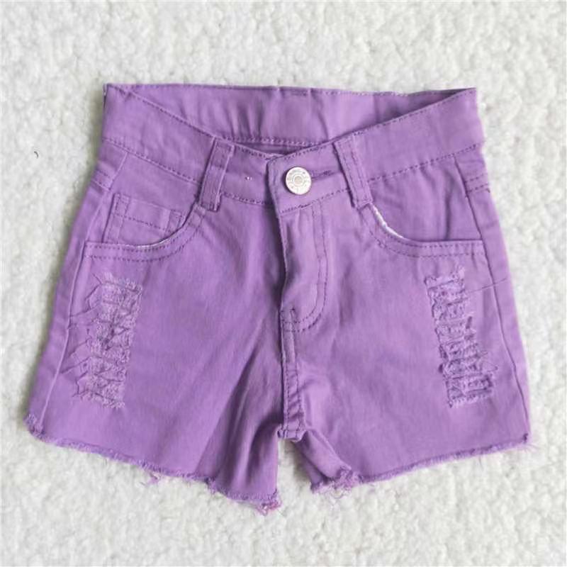 Purple Solid Color Short Denim Jeans