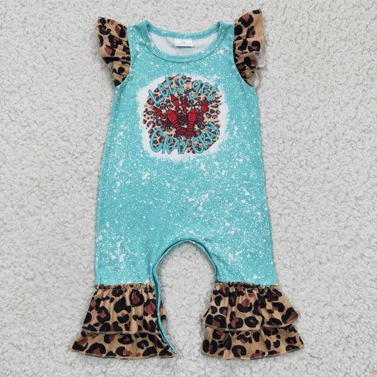 SR0151 Let's Get Cray Cray Blue Leopard Print Flutter Sleeve Romper