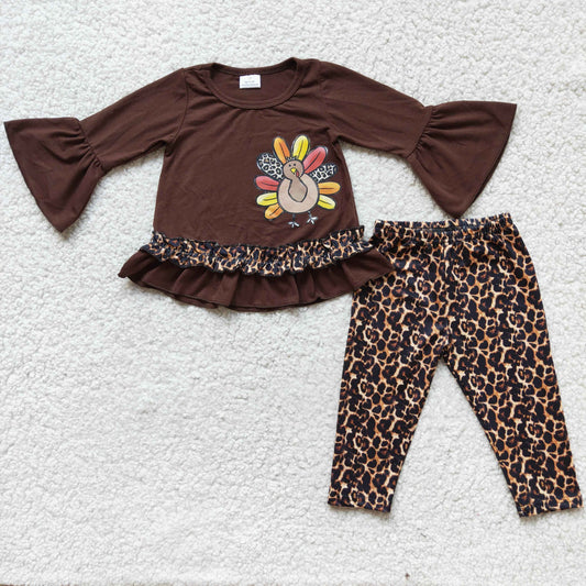 Fall Thanksgiving Turkey Match Leopard Print Casual Kids Clothing