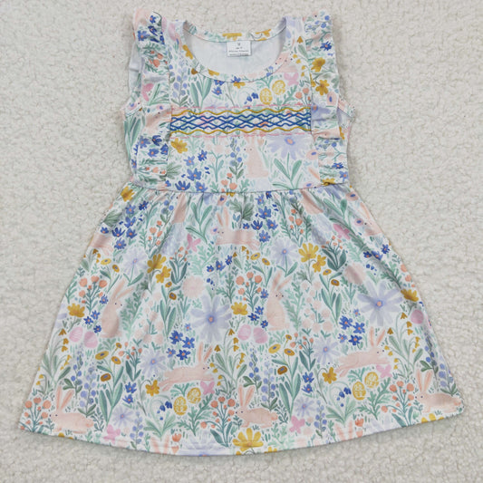 GSD0272 Easter Bunny Sleeveless Floral Print Baby Girls Embroidery Dress
