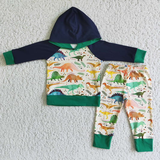 Fashion  Dinosaur Print Kids Hoodie Set
