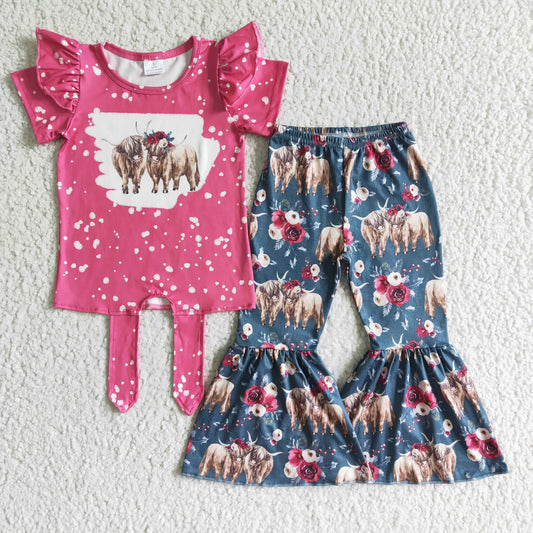 GSPO0090 Hot Pink Bleach Design Highland Cow Outfits