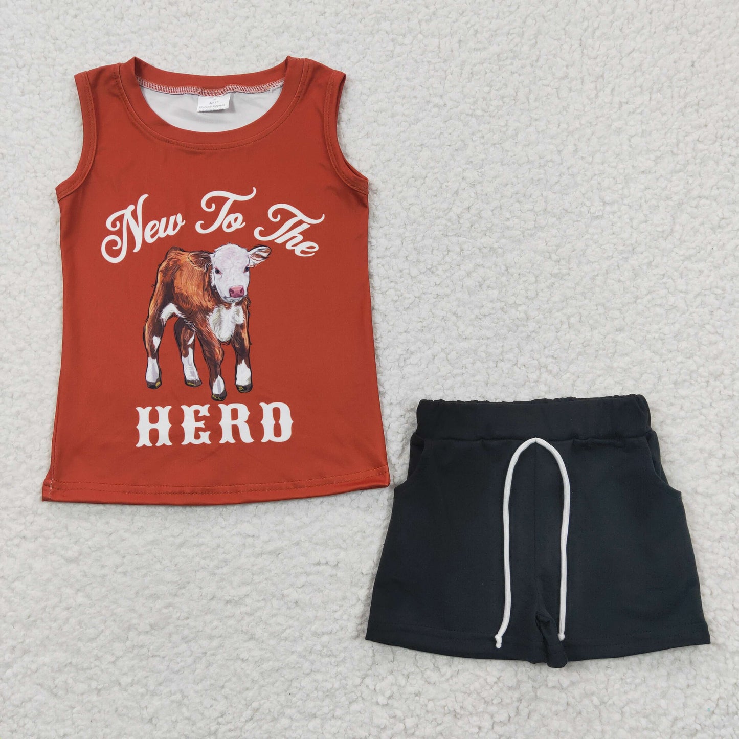 BSSO0222 New To The Hero Sleeveless Cow Brown Black Shorts Boys Summer Set