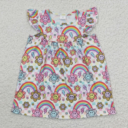 GSD0324 Rainbow Smile Colorful Flutter Sleeve Baby Girls Dress