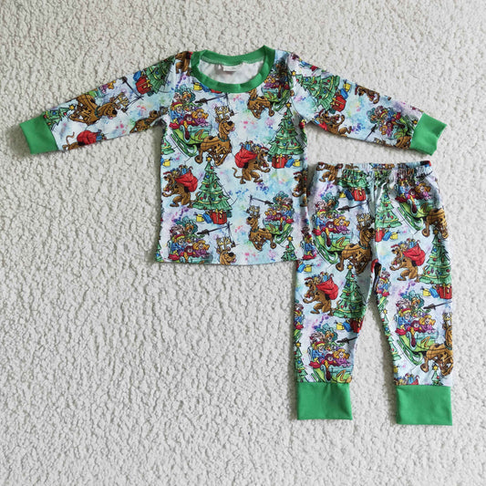 BLP0089 Christmas Green Cartoon Boys Pajamas