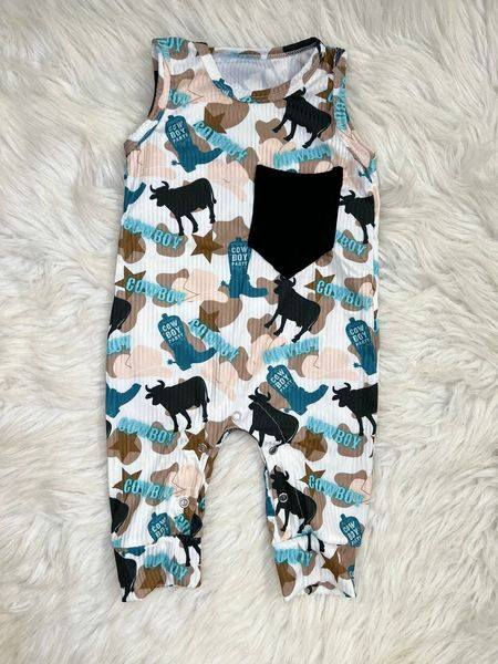 SR0072 Baby Cow Western Romper