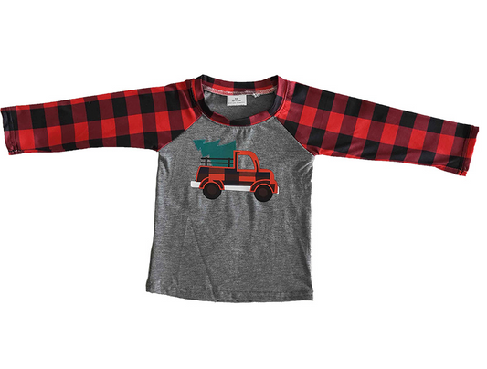 Christmas Boys Raglan Long Sleeve Truck Grey Tunic Casual T-shirts