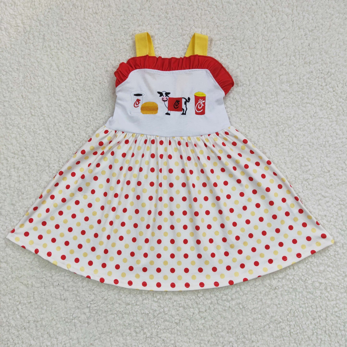 GSD0203 Cow Embroidery Sleeveless Dots Print Girls Dress