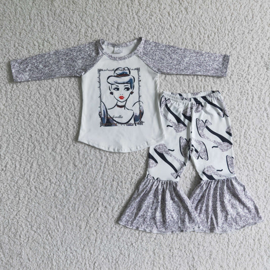 6 A33-11 Grey Long Princess Sleeve Cartoon Girls Outfits