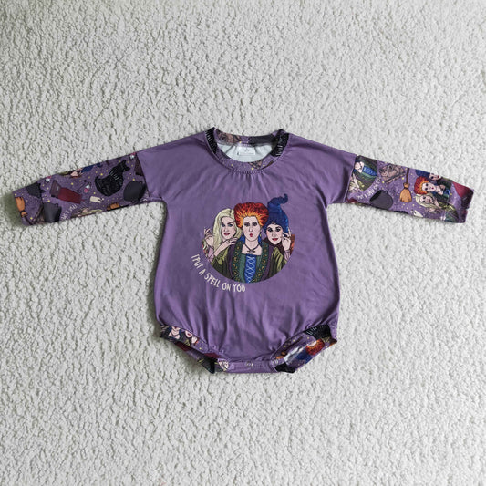 LR0138 Halloween Purple Cartoon Bummies Romper