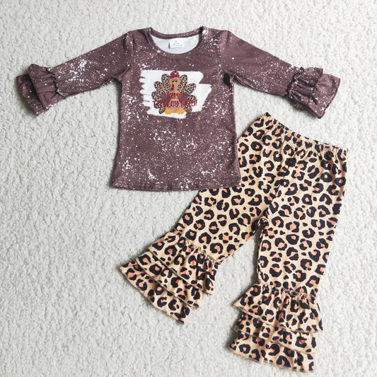 Thanksgiving Ruffles Bleach Design Leopard Print Fall Kids Outfits