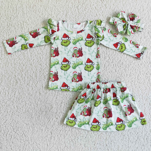 GLD0081 Christmas Winter Green Baby Cartoon Skirts Dress