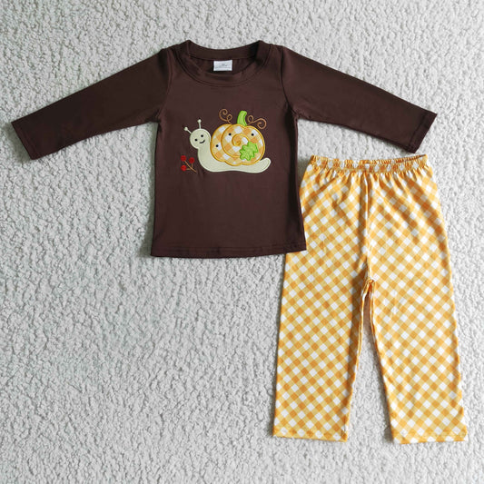 BLP0017 Embroidery Snail Pumpkin Boys Fall Set
