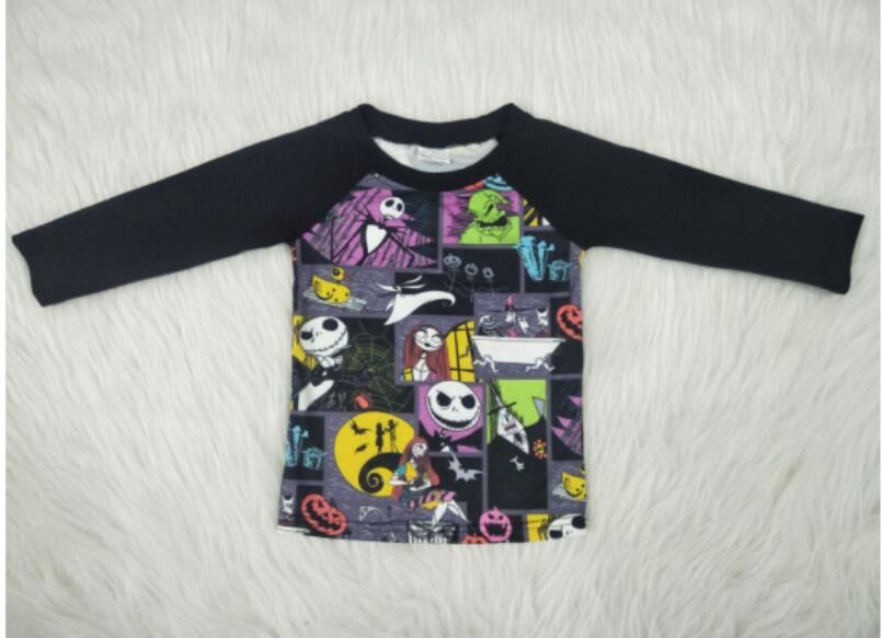 Halloween Cartoon Black Long Raglan Sleeve Kids Wear Casual T-shirts