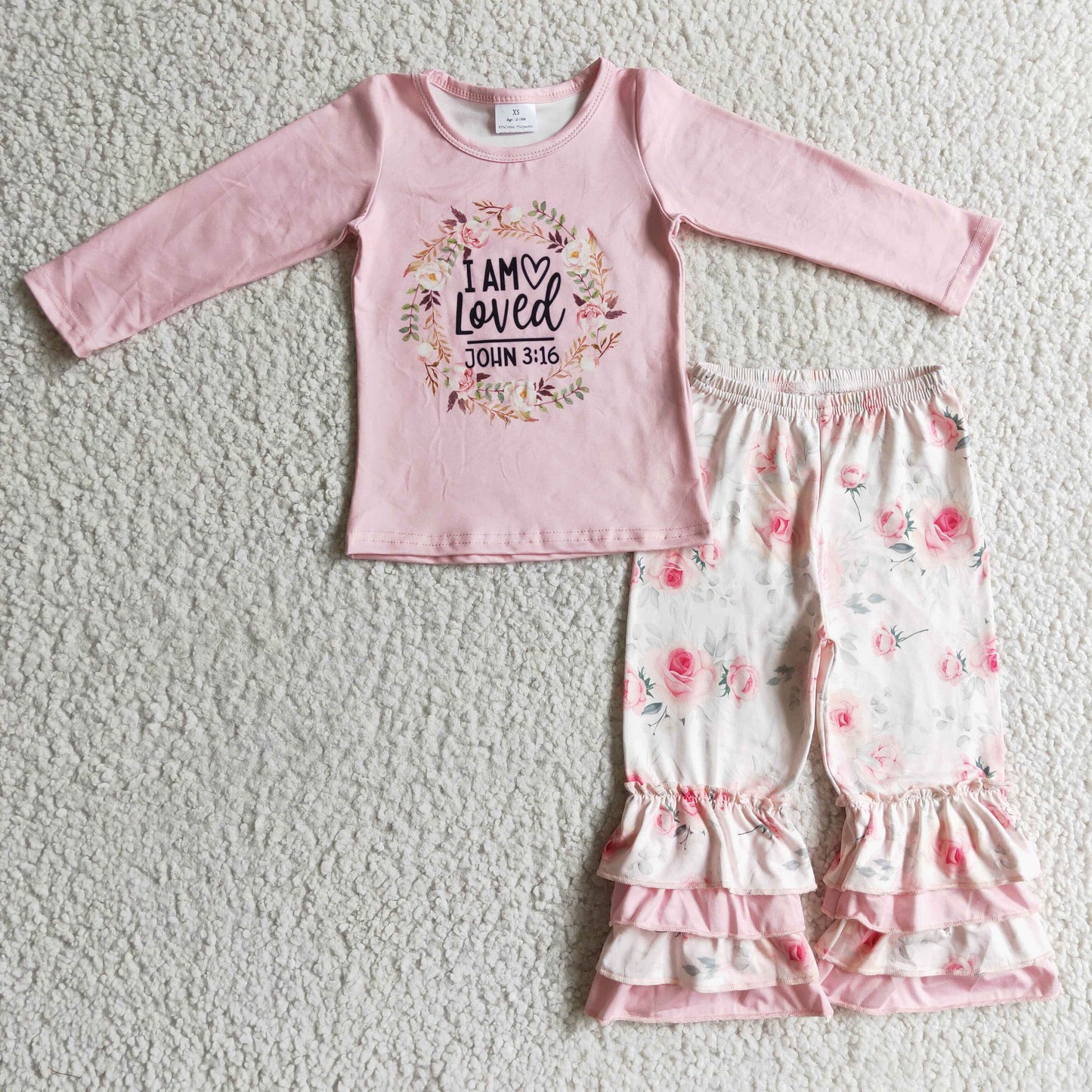 GLP0336 I Am Loved Pink Flower Baby Girls Outfit