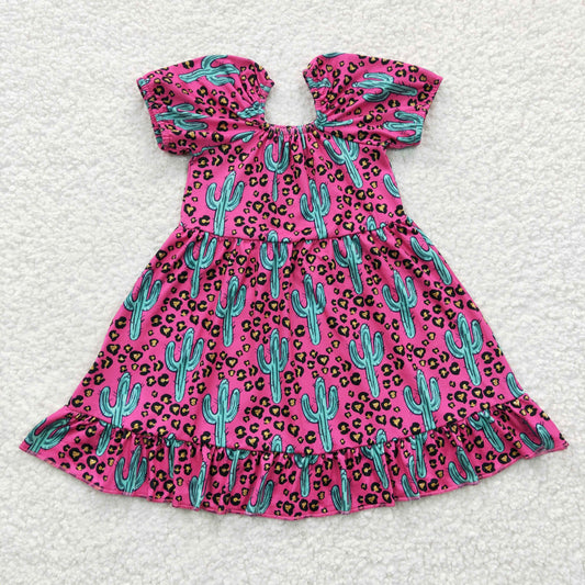 GSD0305 Hot Pink Short Sleeve Cactus Off Shoulder Dress