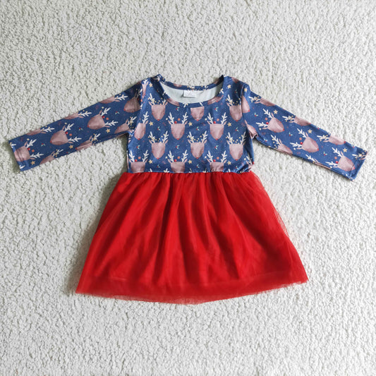 GLD0106 Christmas Deer Red Tutu Girls Dress
