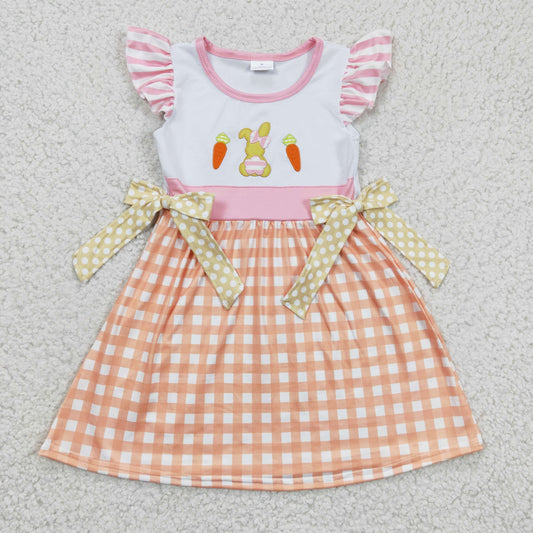 GSD0163 Easter Bunny & Carrot Embroidery Flutter Sleeve Baby Girls Dress