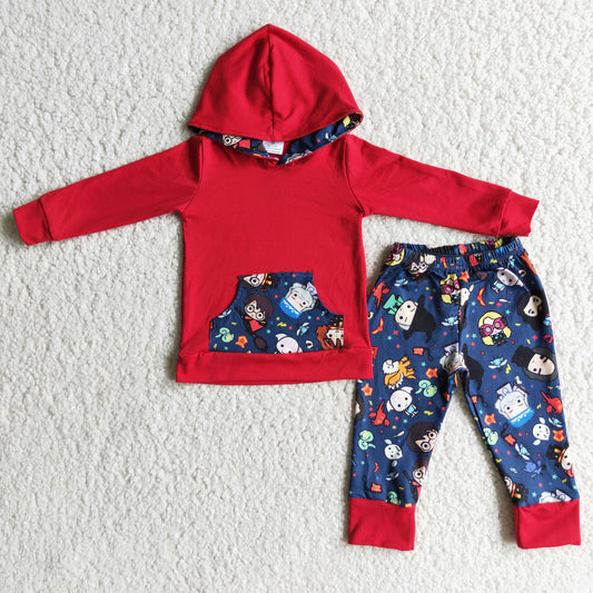 Cartoon Print Long Sleeve Pocket Hoodie Casual Outfits