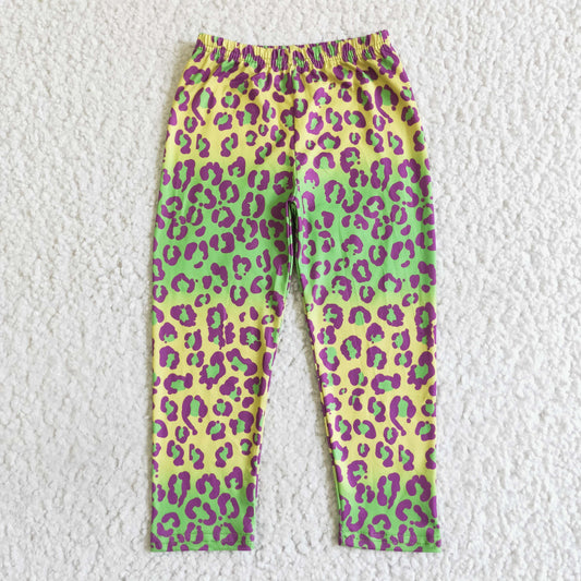 P0013 Green & Yellow Leopard Print Girls Pants