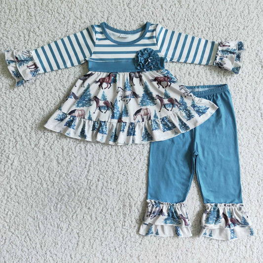 GLP0019 Western Striped Print Blue Girls Outfits