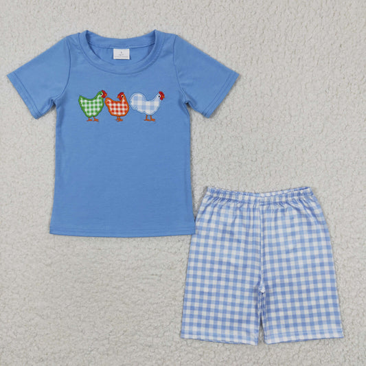 BSSO0201 Blue Chick Embroidery Farm Boys Set