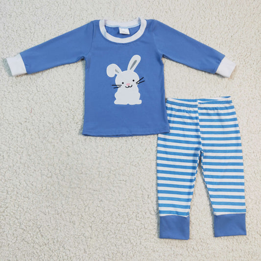 6 B-13-27 Boys Blue Embroidery Rabbit Easter Pajamas