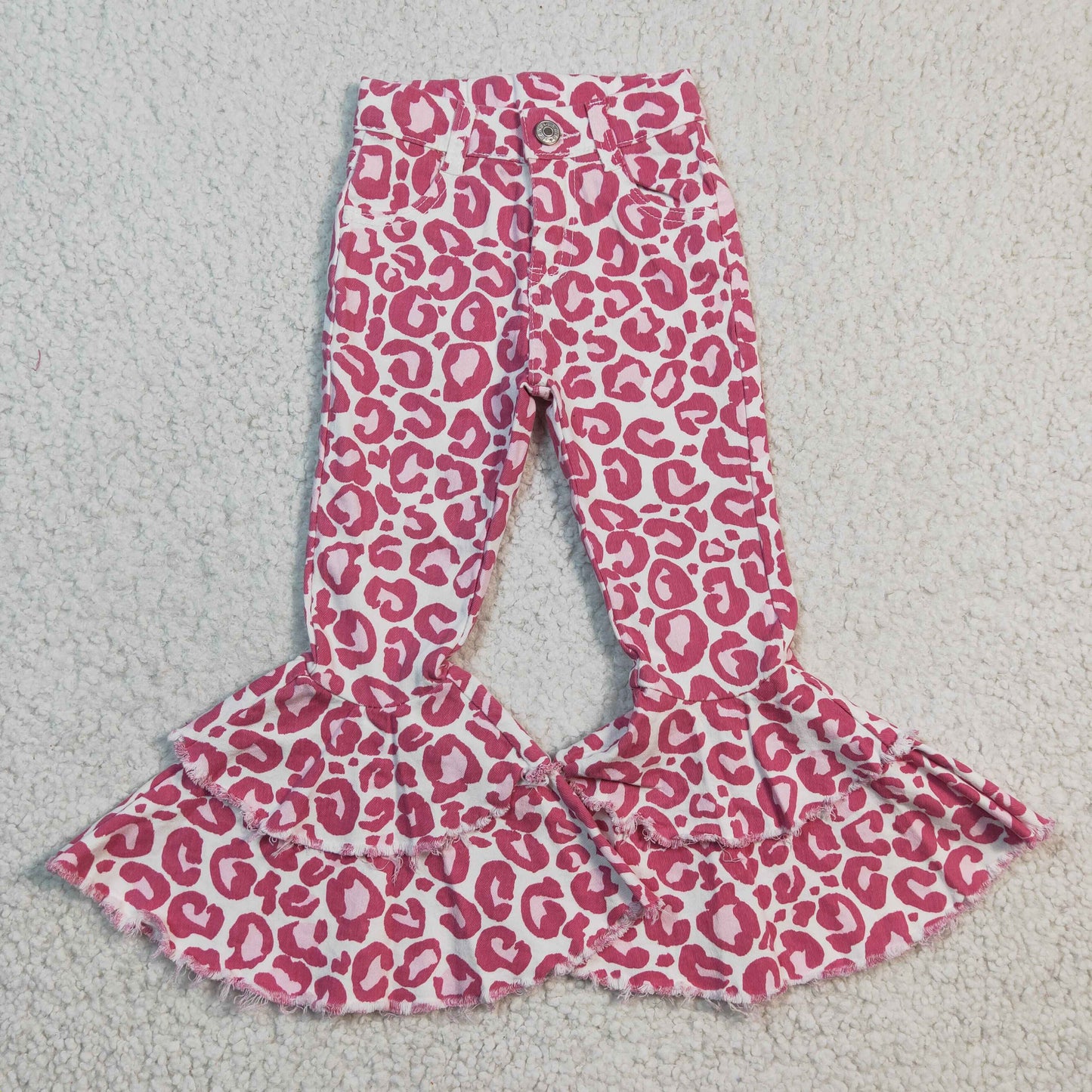 P0044 Valentine Pink Leopard Print Bell Denim Jeans