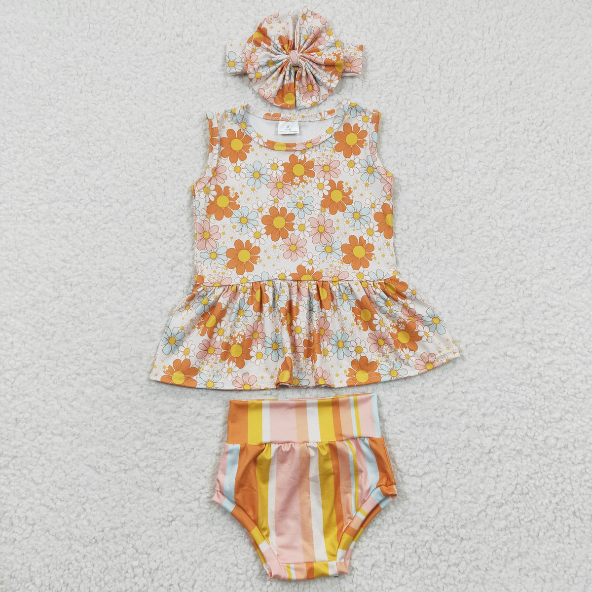 GBO0106 Flower Tunic Dress Striped Print Bummies Set