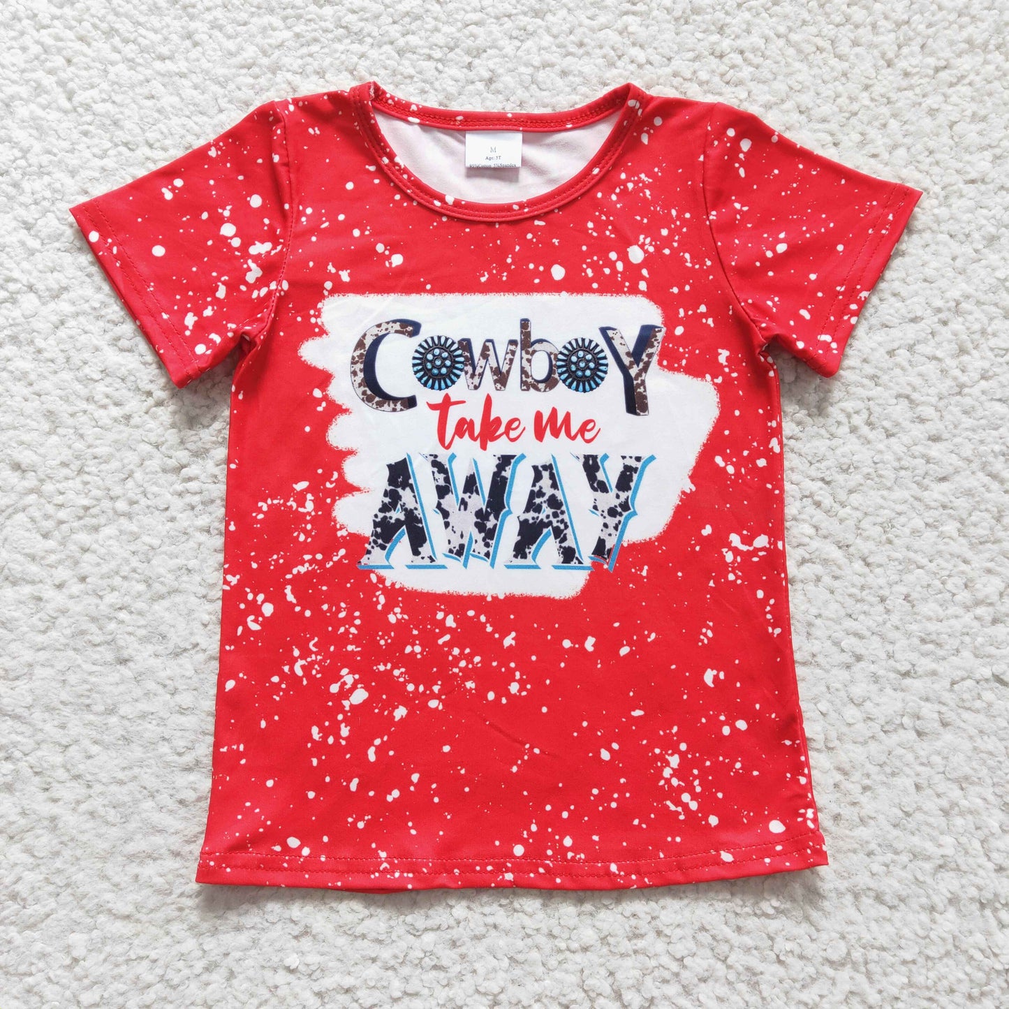 GT0105 Cowboy Take Me Away Red Short Sleeve Kids Shirts Top