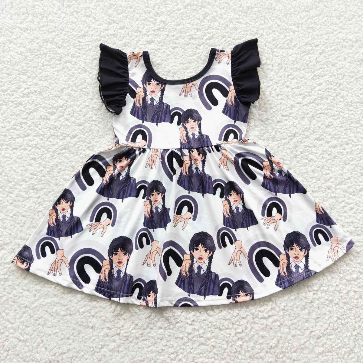 GSD0326 Flutter Sleeve Cartoon Rainbow Twirl Dress