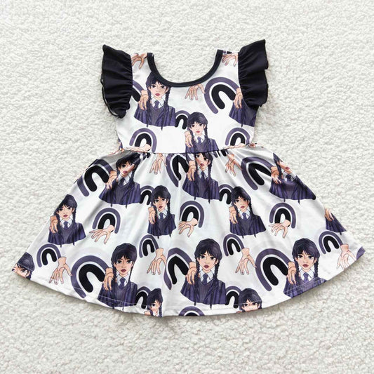 GSD0326 Flutter Sleeve Cartoon Rainbow Twirl Dress